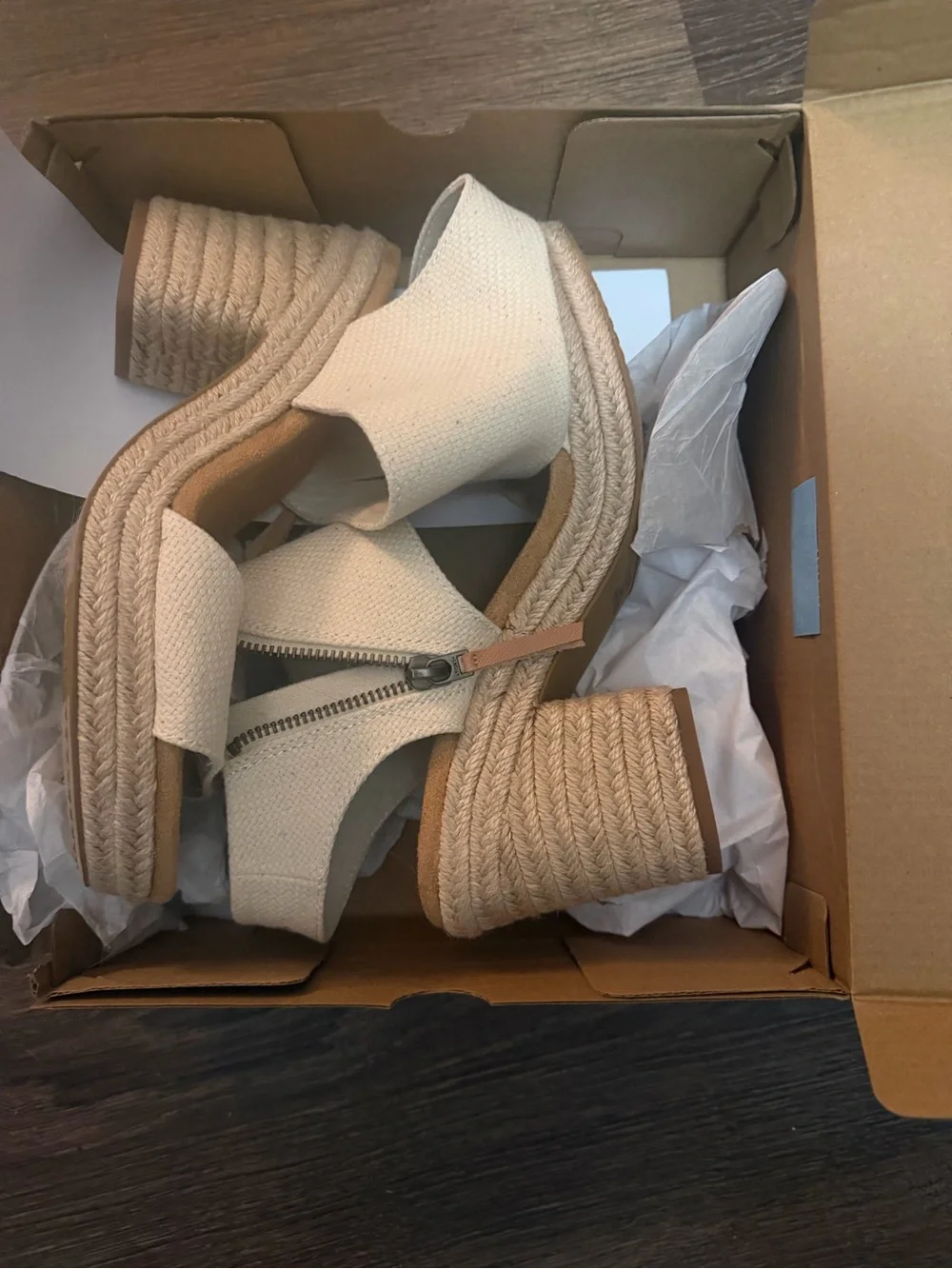Toms Cream Espadrille Wedge Sandals with Side Zip - Picture 4 of 9
